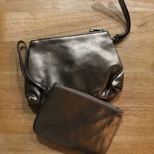 Gold Vinyl Clutch and Coin Purse